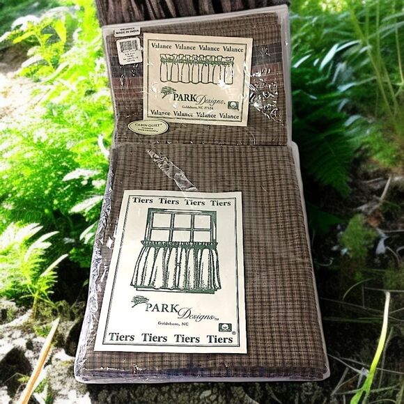 Park Designs Valance And Tiers 3 Piece Set Cabin Quilt Plaid Rustic Primitive - Picture 1 of 15
